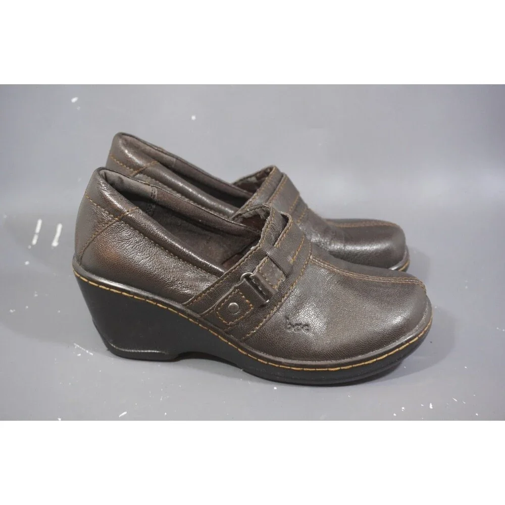 b.o.c. Born Leather Laurium Leather Monk Strap Shoes Clogs Womens 7 Brown